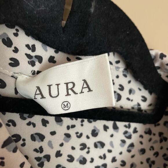 Aura Button Down Shirt Dress Sz Medium Collared Animal Print Long Sleeve Splits - Picture 5 of 10